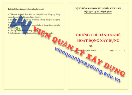 Mặt trước chứng chỉ hành nghề xây dựng