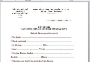 Mẫu đơn xin cấp chứng chỉ năng lực xây dựng