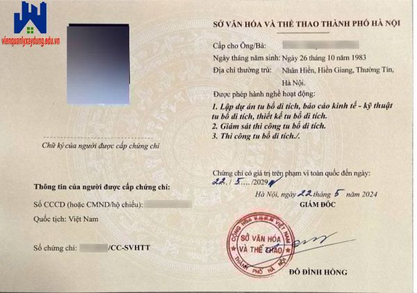 Dịch Vụ Tư Vấn Cấp Chứng Chỉ Hành Nghề Tu Bổ Di Tích, Trùng Tu Di Tích 1 chung chi hanh nghe tu bo di tich vien